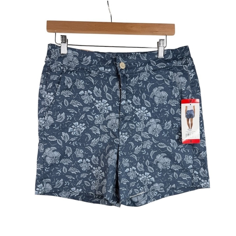 NWT Jachs Girlfriend Womens Floral Printed Chino Shorts Blue Size Medium